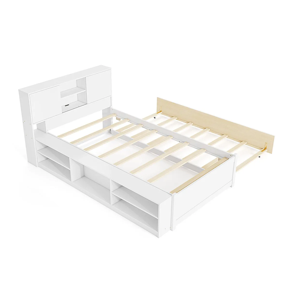 SlickBlue SlickBlue Twin Bed Frame with Trundle, Power Outlets, White 85x50.5x37.5in — product photo