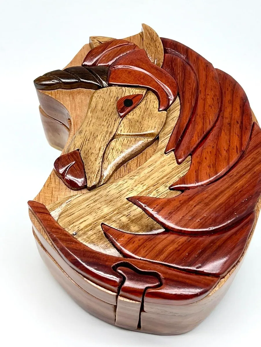 South Asian Handicrafts South Asian Handicrafts Unicorn Intarsia Puzzle Box hobby collectible — product photo