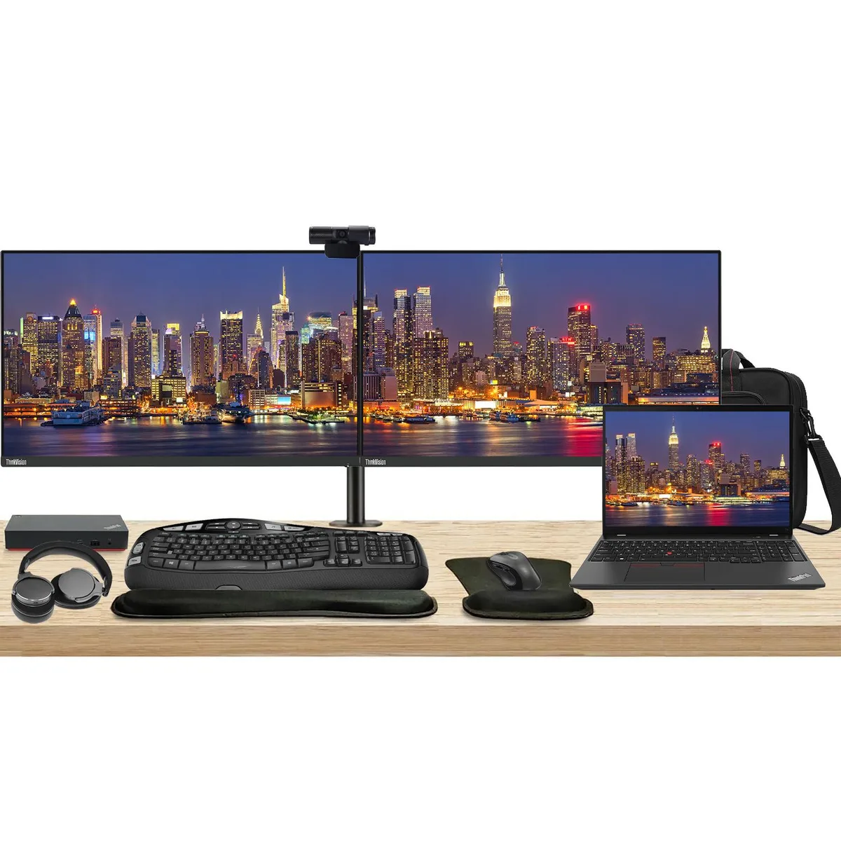 Lenovo Lenovo ThinkPad T16 Gen 2 16" Ryzen 5 7540U 16GB 256GB bundle with dual 24" monitors, dock, peripherals — product photo
