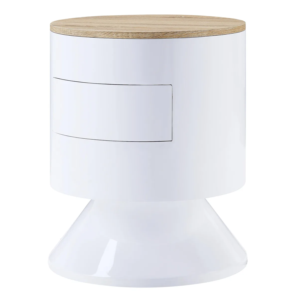 tuphen tuphen White High Gloss Natural 1-Drawer Drum Nightstand — product photo