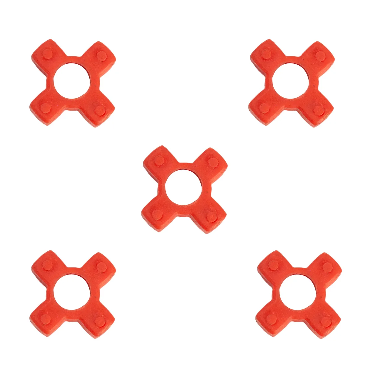 Five red plastic bushing connectors for honey extractors