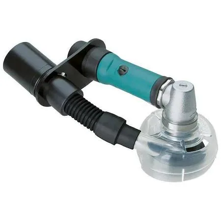 Silver right-angle pneumatic disc sander with 3-inch pad and central vacuum shroud