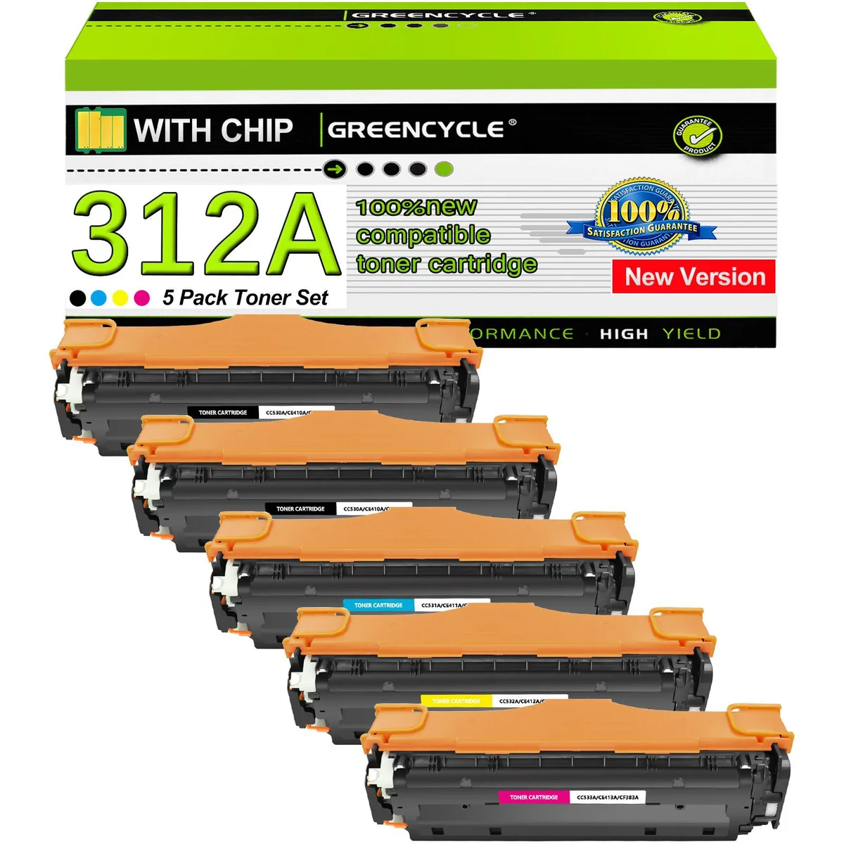 GREENCYCLE GREENCYCLE 5 Pack 312A Toner Cartridge 2 Black 1 Cyan 1 Yellow 1 Magenta — product photo