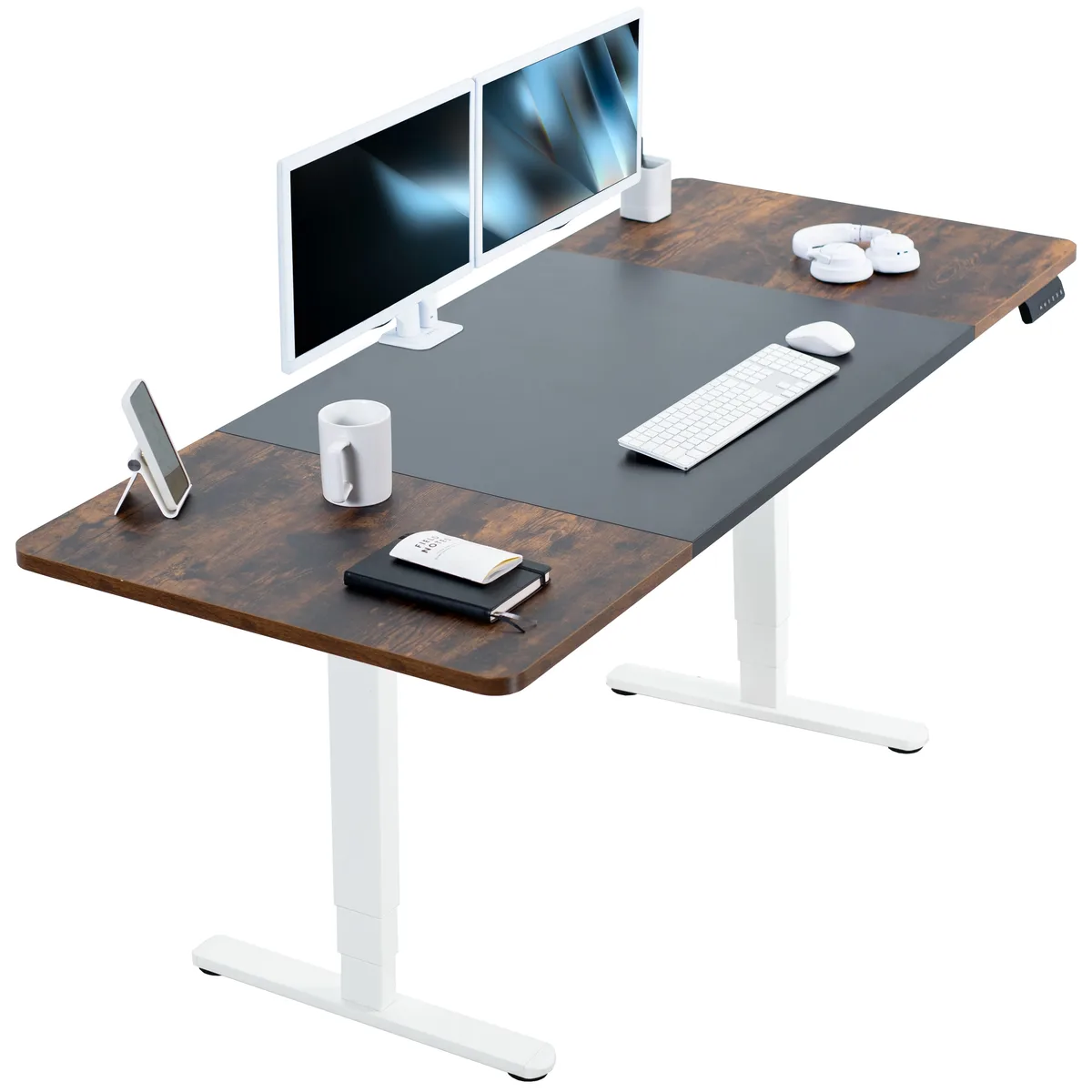 VIVO VIVO Electric Stand Up Desk 71x30 Black/Vintage Brown White Frame — product photo