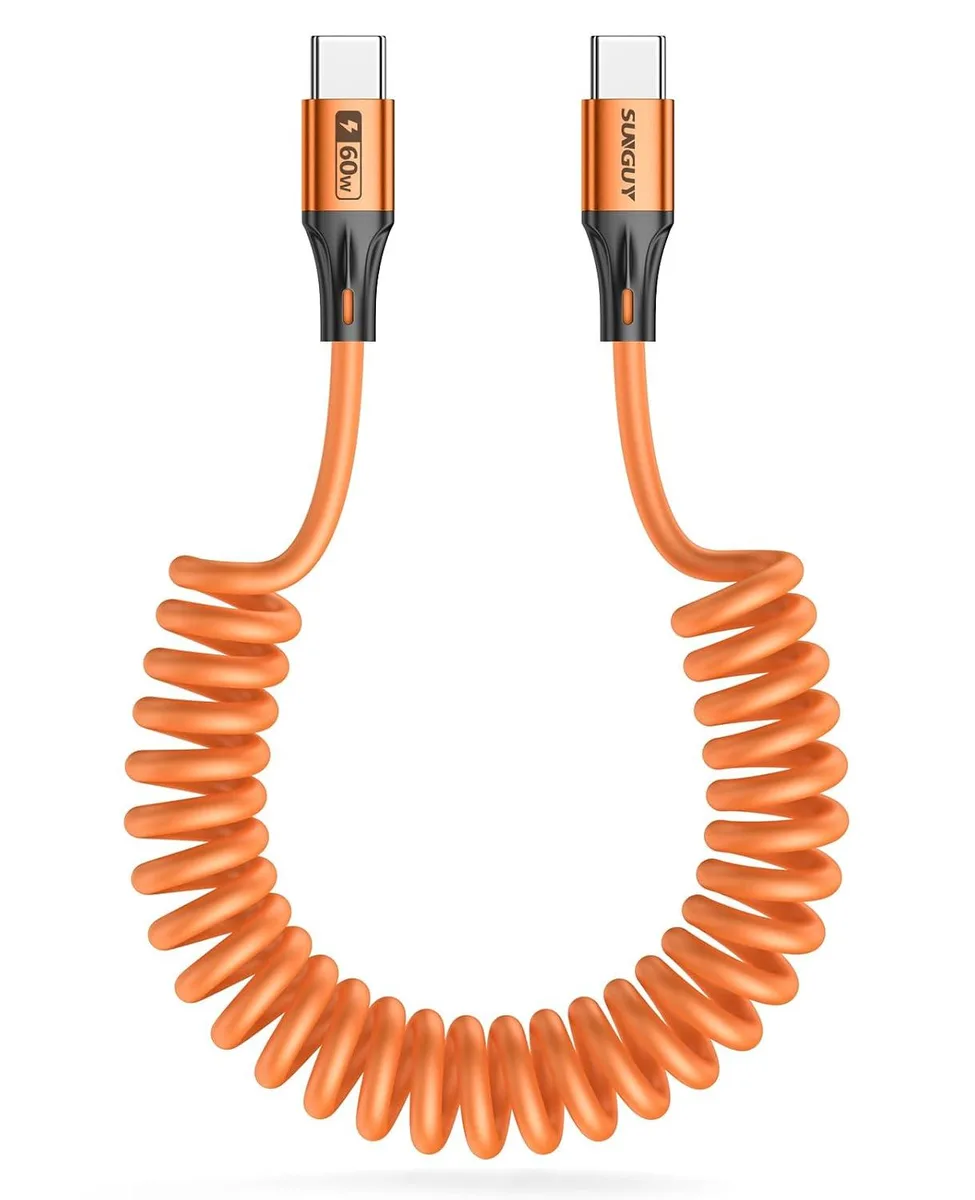 Mobee Mobee Coiled USB-C to USB-C Cable 60W 1.3-3.3ft Orange 2-Pack — product photo