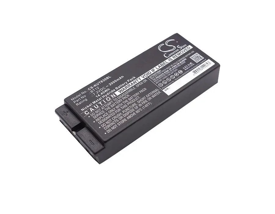 Rectangular black replacement battery with label showing model numbers