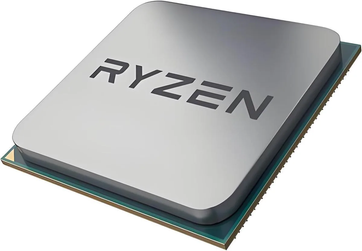 Square green CPU with gold contacts and silver heatspreader, branded Ryzen 5 5600GT