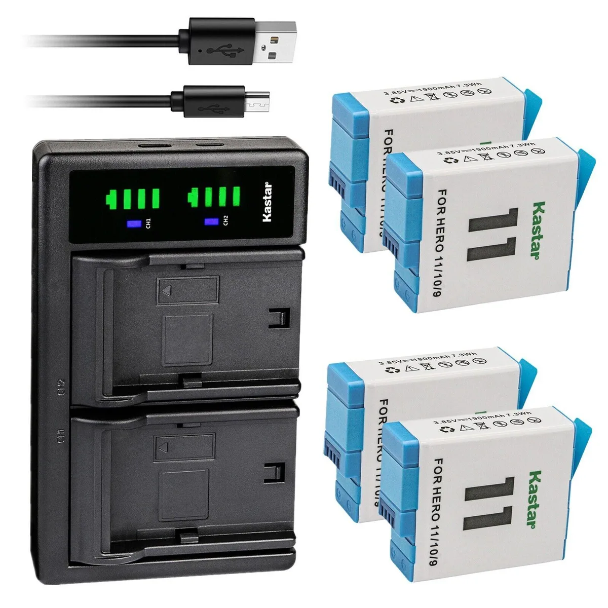Kastar Kastar 4-Pack Battery &amp; LTD2 USB Charger for GoPro HERO11/10/9 — product photo