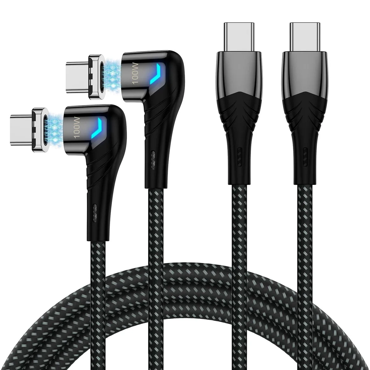 Bipra Bipra 100W USB C Magnetic Cable 2 Pack 5ft Right Angle 2 in 1 accessory — product photo