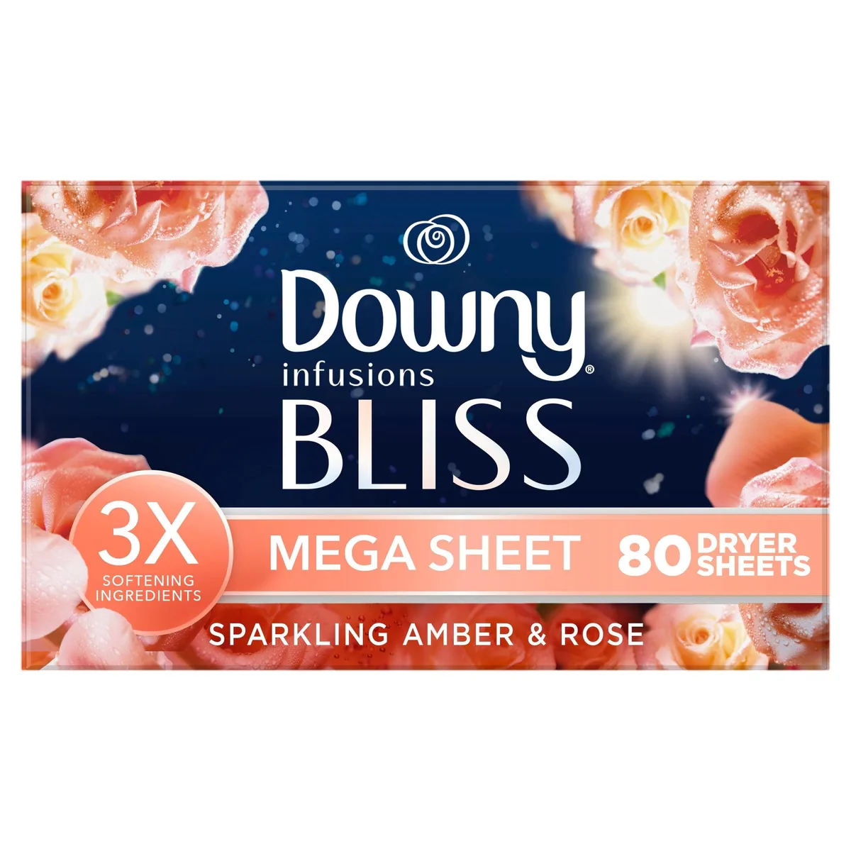 Downy Downy Infusions Bliss Amber and Rose Mega Dryer Sheets 80 count — product photo