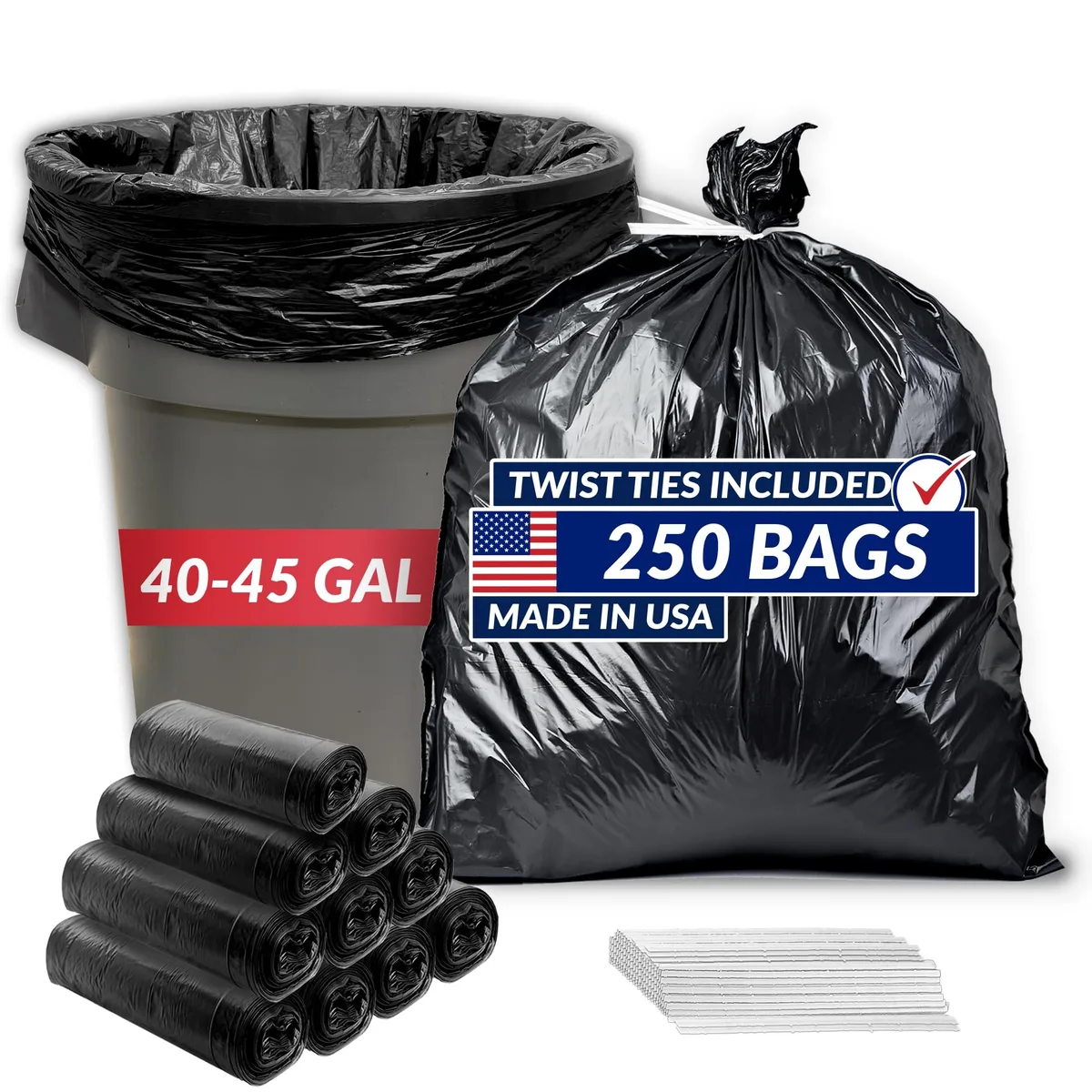 Reli. 45 Gallon Heavy Duty Trash Bags 250 Count 38x46" Black — product photo