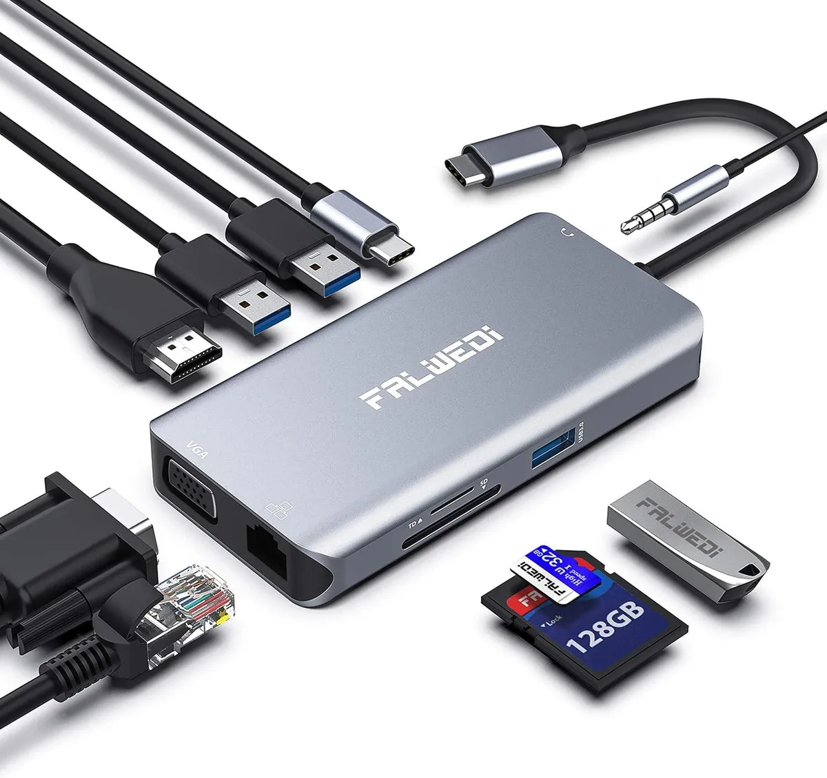 4AllDeals 4AllDeals Falwedi 10-in-1 USB C Hub 4K@30Hz HDMI VGA Ethernet PD 100W — product photo