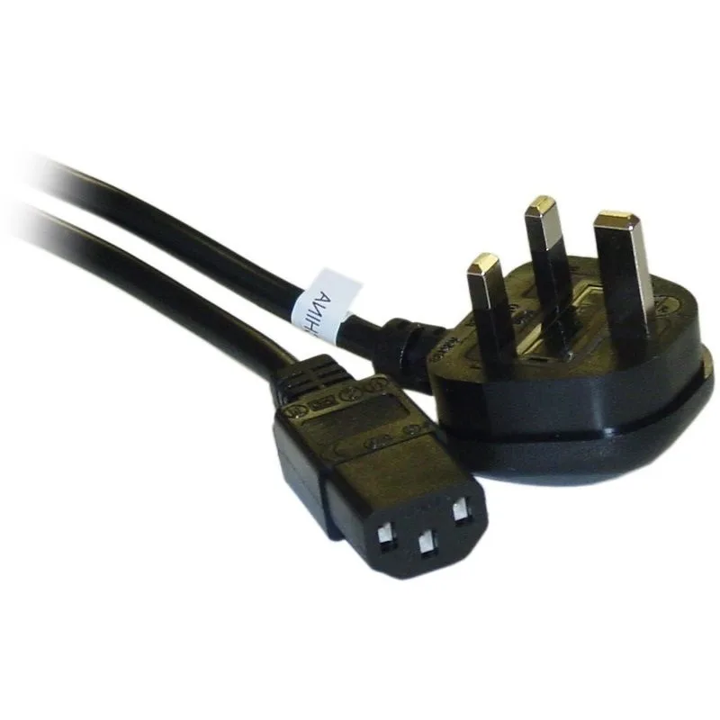 Black UK power cord with C13 connector six feet long
