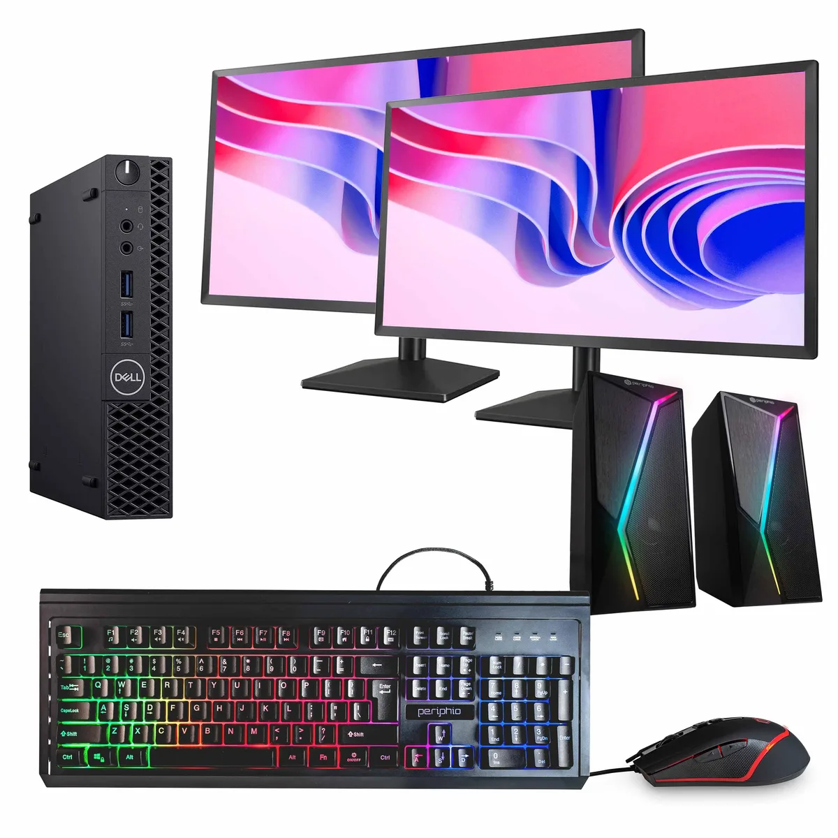 DELL DELL OptiPlex 3070 Mini PC i5-9500T 32GB DDR4 1TB SSD 1TB HDD Windows 11 Pro Dual 24" Monitors — product photo