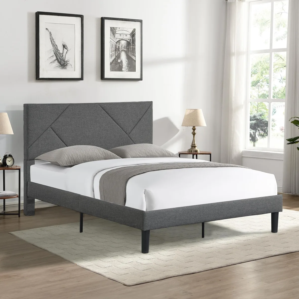 tuphen tuphen Upholstered Platform Bed Frame Full Gray 500 LBS — product photo