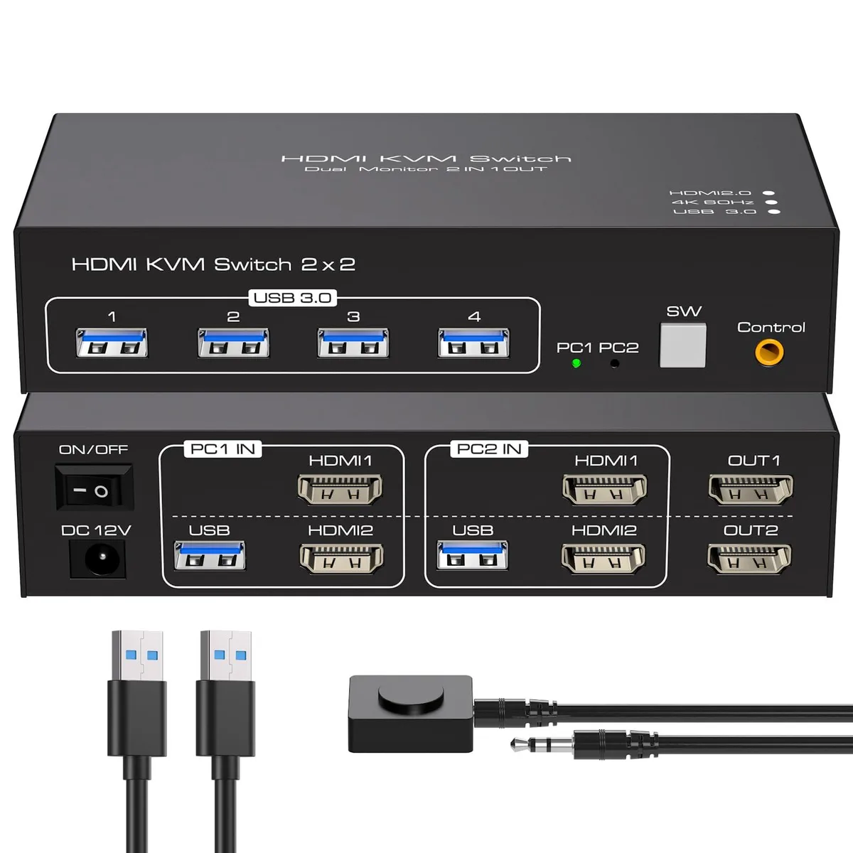 TRENDnet HBHK-US-SW220-1 2-PC 2-Monitor 4K60Hz HDMI KVM Switch — product photo