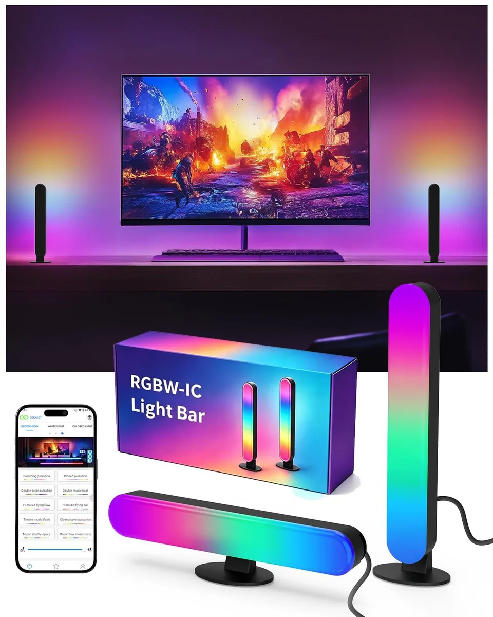 Pair of white acrylic LED light bars with clear prismatic glass, USB powered for tabletop use