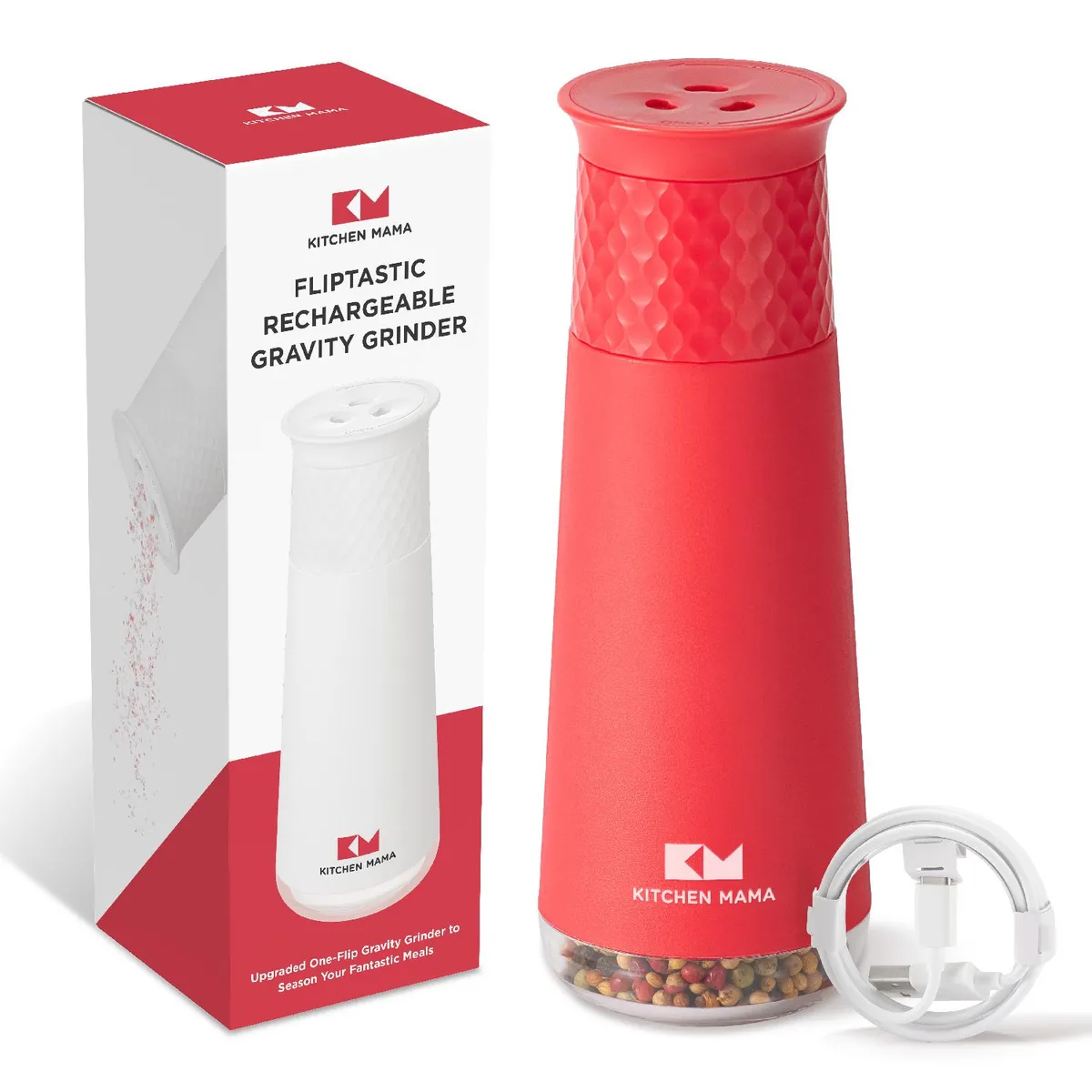 KITCHEN MAMA KITCHEN MAMA Rechargeable Gravity Salt Pepper Grinder Red — product photo