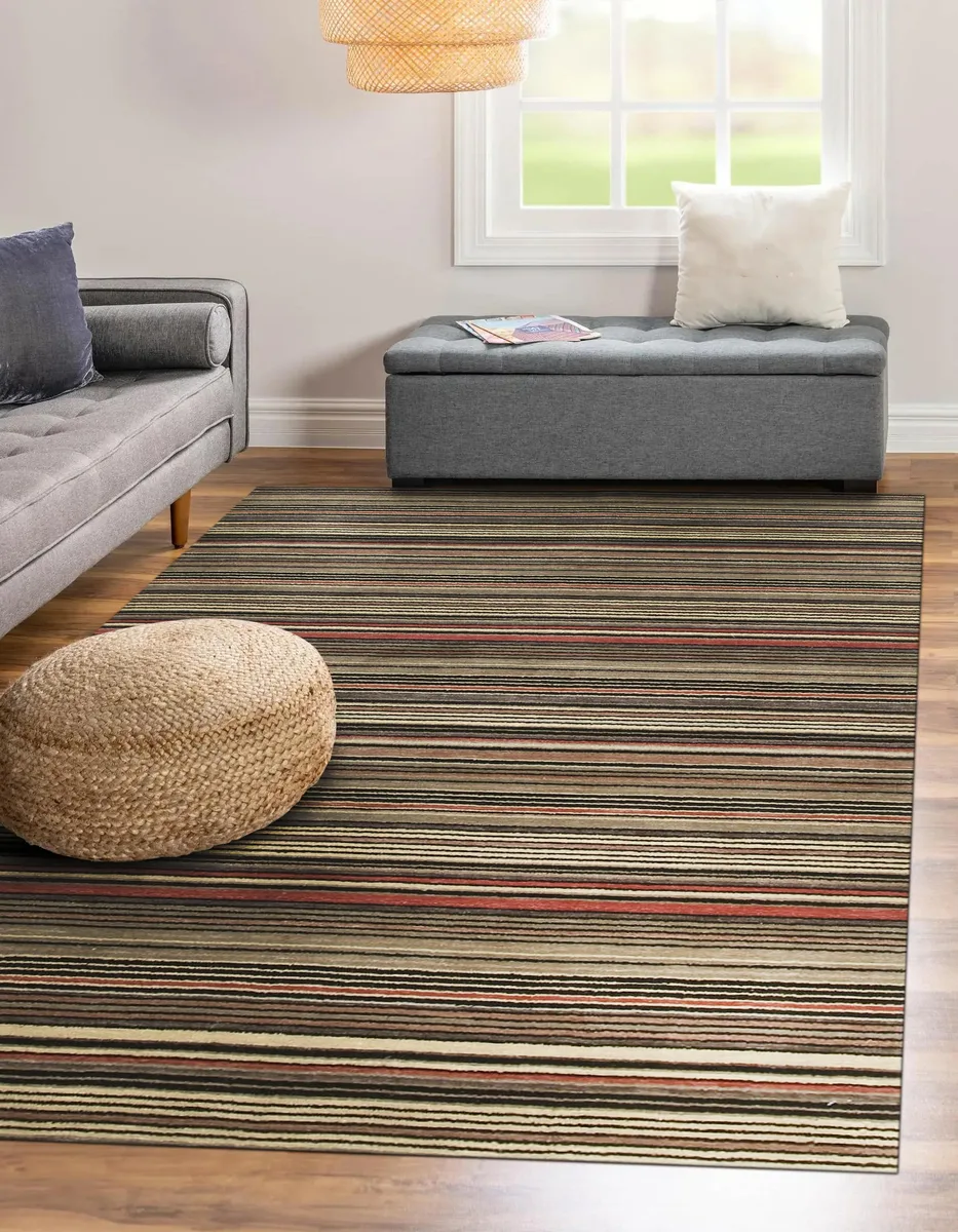 EORC EORC Black/Charcoal Striped Wool Area Rug 3' x 5 — product photo