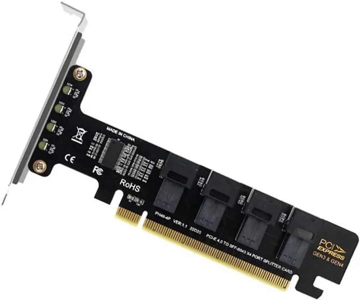 SMUGDESK SMUGDESK PH49 PCIe 4.0 x16 to 4-Port U.2 NVMe Expansion Card SFF-8643/SFF-8639 PCIe Split Half Height — product photo