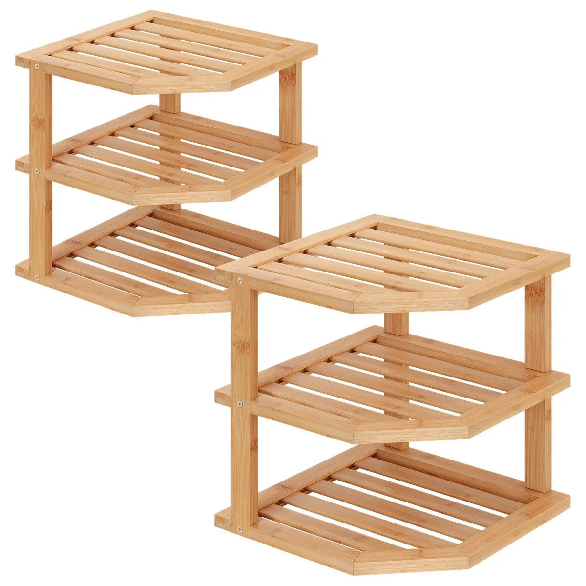 VERTORGAN CS 002 NA 2pc 3 Tier Bamboo Corner Shelf 2 Pack Natural 10.4 in x 11.7 in — product photo