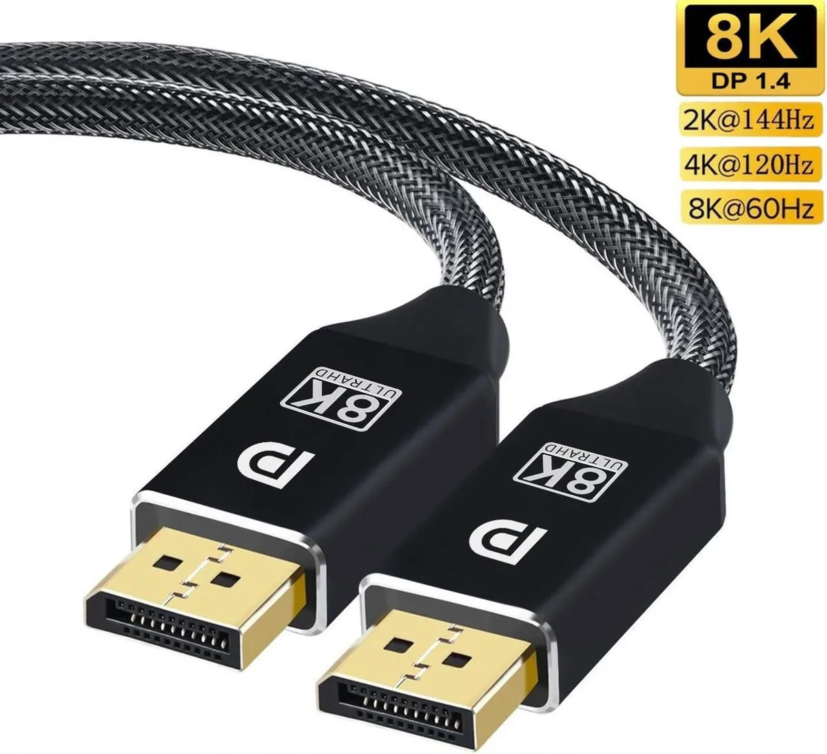 Aomoproing Aomoproing DisplayPort cable 6.6 ft 8K 60 Hz DP 1.4 HBR3 32.4 Gbps 4K 144 Hz 2K 165 Hz 1080p 240 Hz Black — product photo