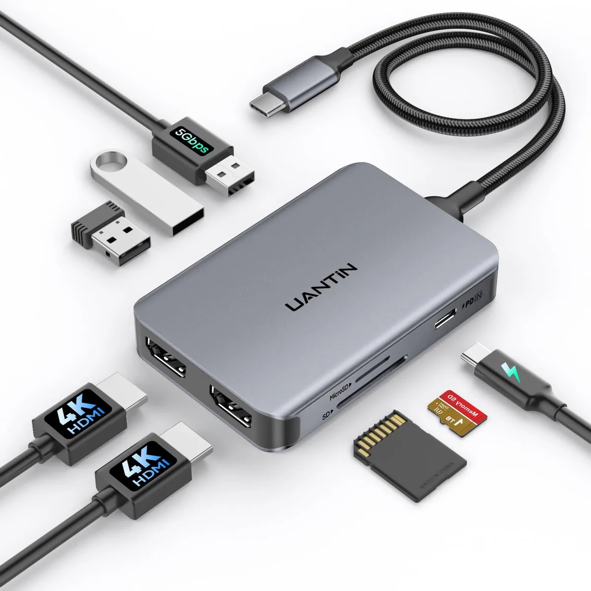  UANTIN USB C Docking Station Dual Monitor 0.98FT Gray — product photo