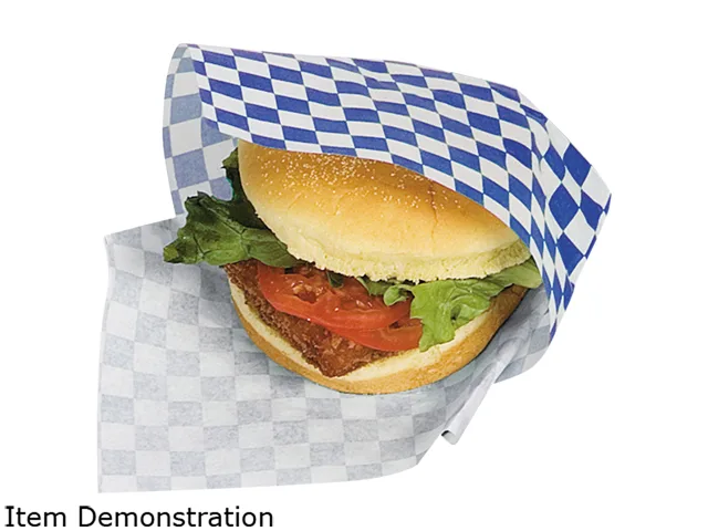 Bagcraft Papercon Bagcraft Papercon P057850 Grease-Resistant Paper Wraps 12.00" x 12.00" Blue Check 1000 Sheets 5 Boxes — product photo
