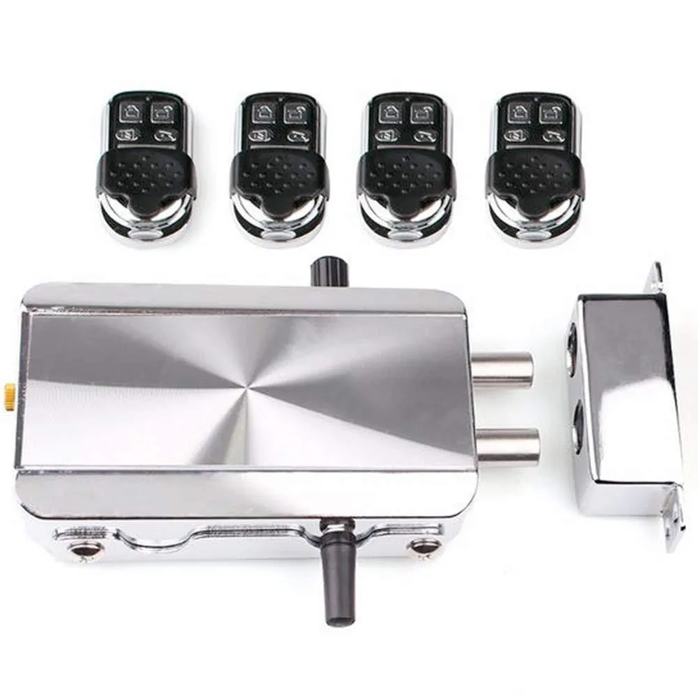 Rectangular black metal automatic door lock with four remote controls