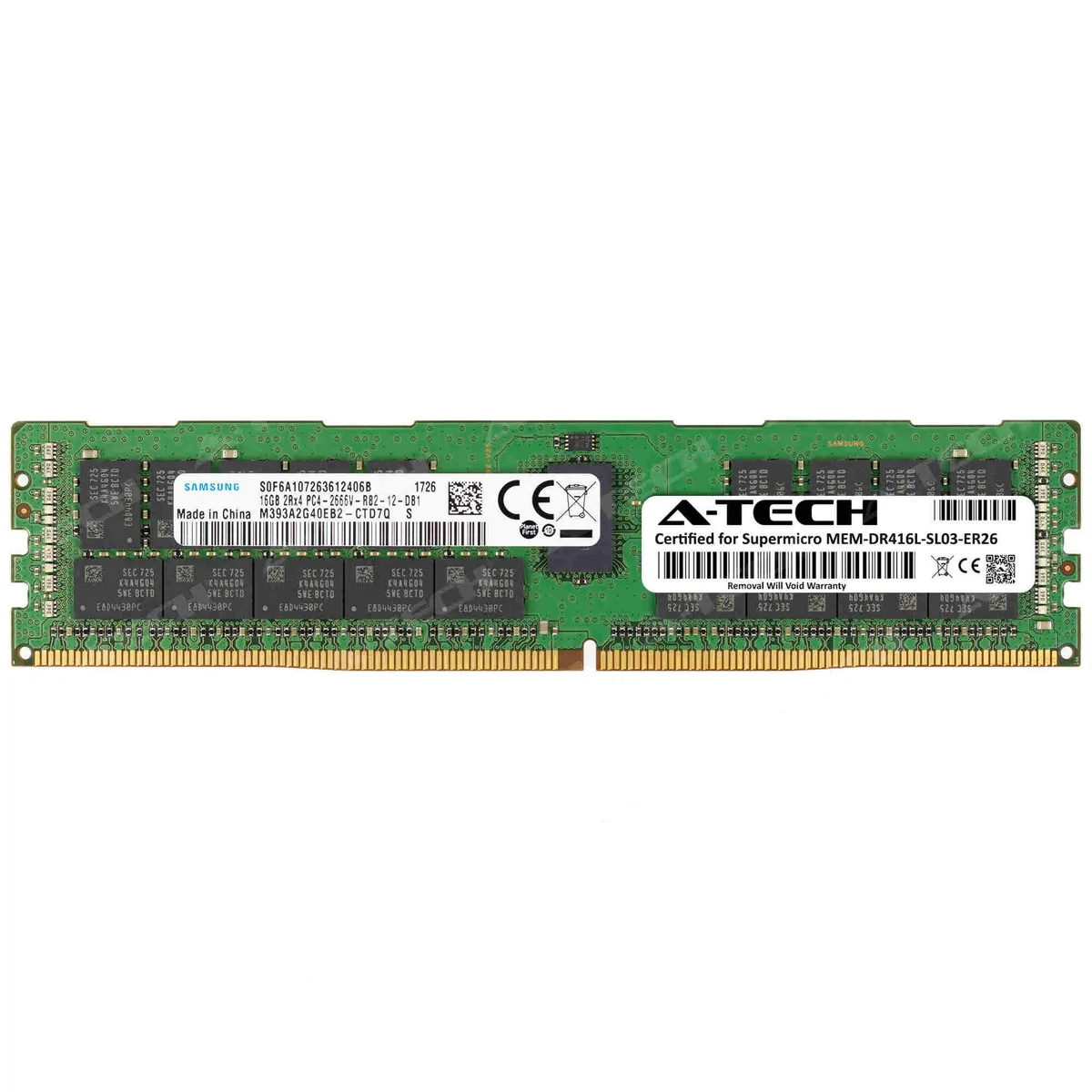 A-Tech A-Tech Supermicro Certified 16GB DDR4 2666MHz 2Rx4 ECC RDIMM 288-Pin Server Memory — product photo