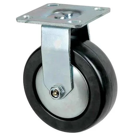 Single rigid plate caster with black phenolic wheel and metal mounting plate