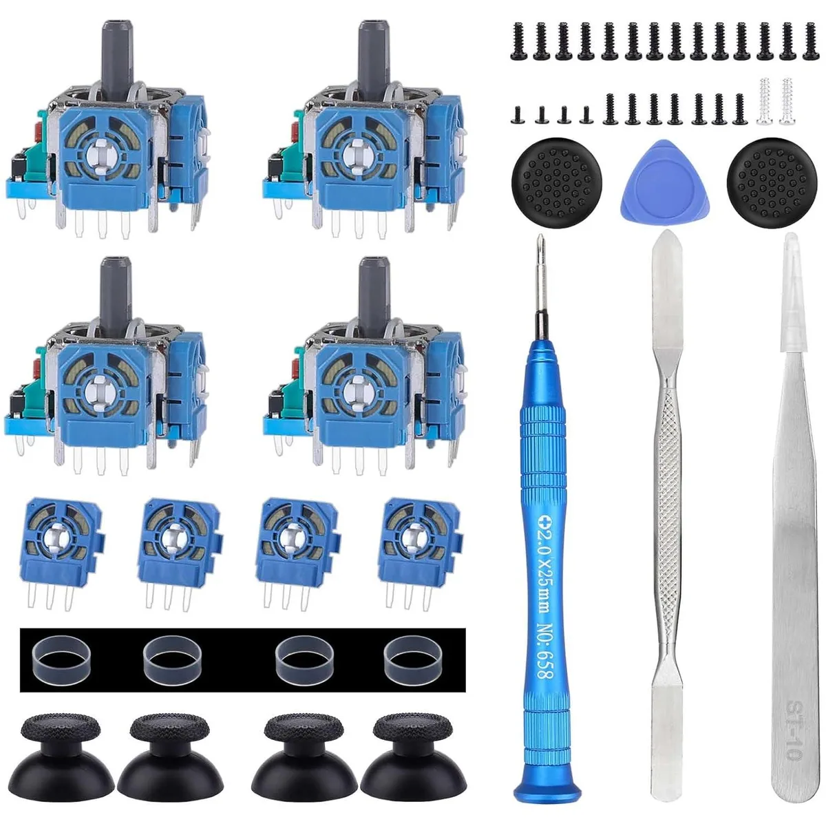 Werleo Werleo PS5 Analog Joystick Repair Kit 4 Pack 27 Screws 2.3K Potentiometer Black — product photo