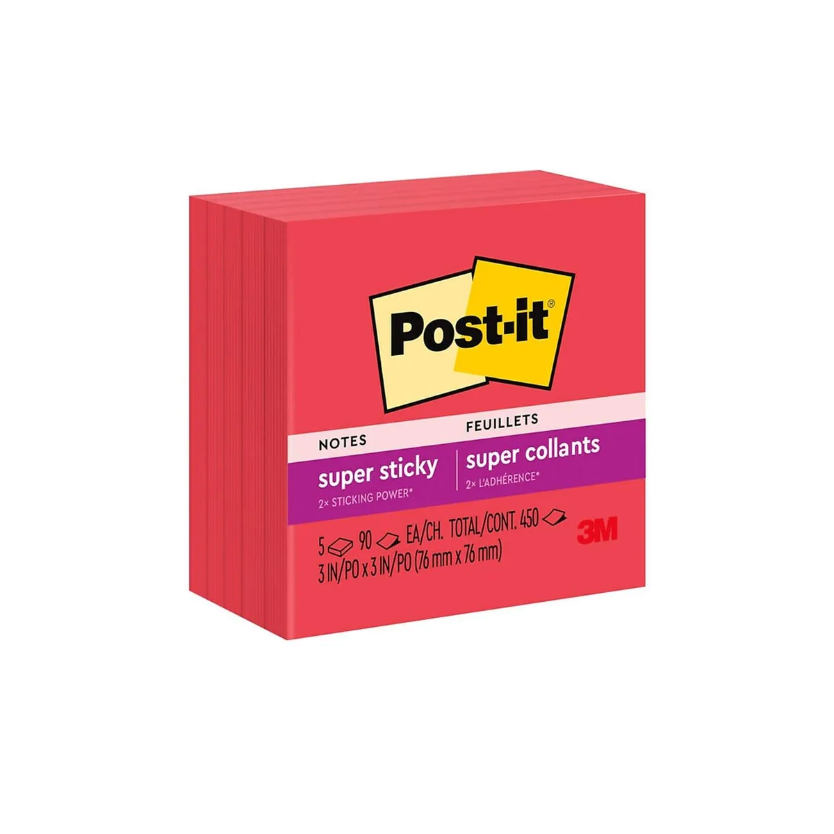 3M 3M Post-it Super Sticky Notes 3x3 in Red 90 Sheets 5 Pack 258342 — product photo