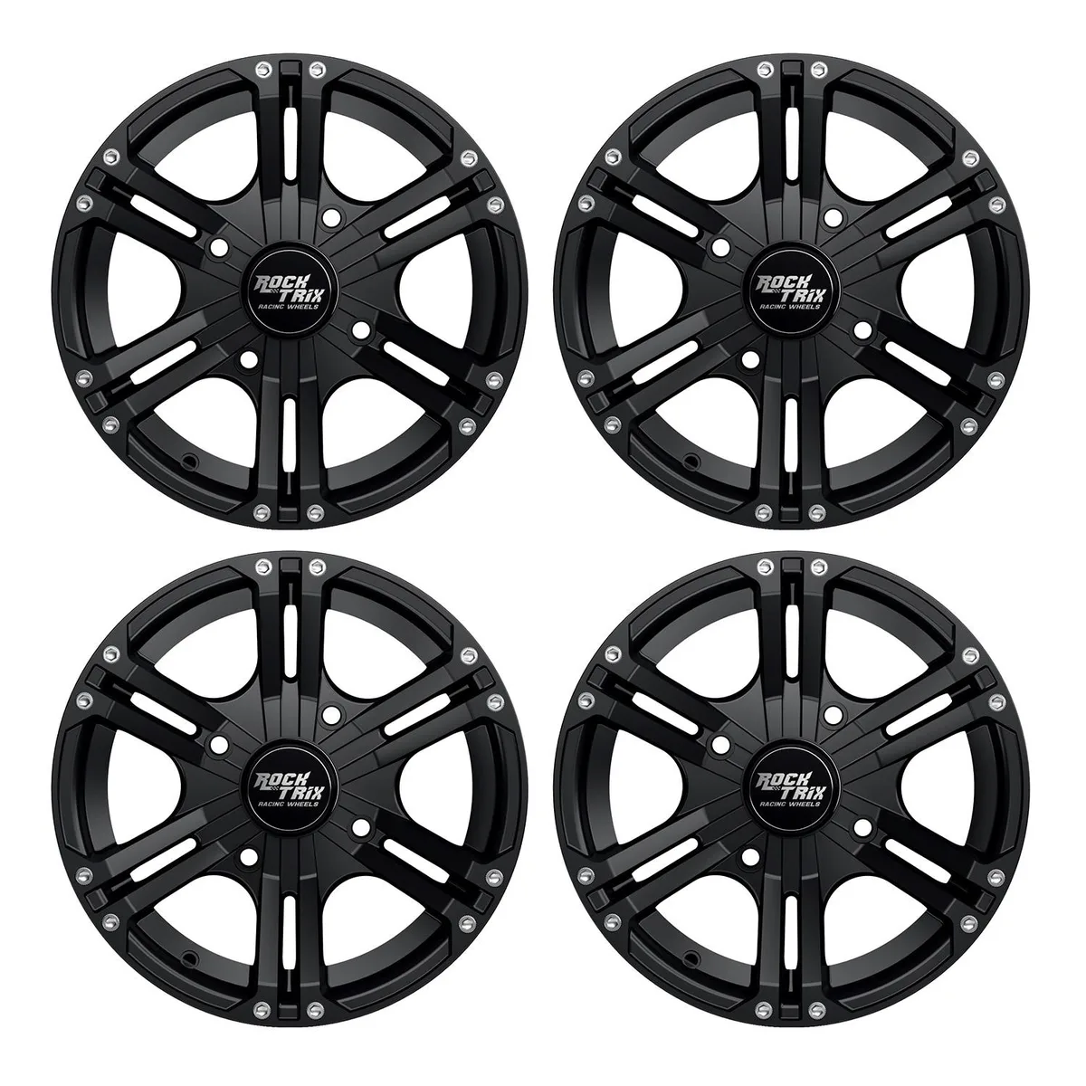 RockTrix RockTrix RT101 14in ATV Wheel 14x7 Matte Black 4x137 5+2 Offset 110mm Bore 800lb (Set of 4) — product photo
