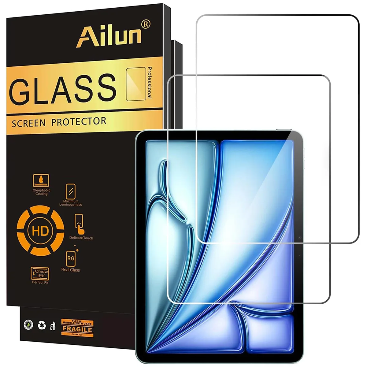  Ailun Tempered Glass Screen Protector 2-Pack iPad Pro 11 Air 11 2024-2026 — product photo