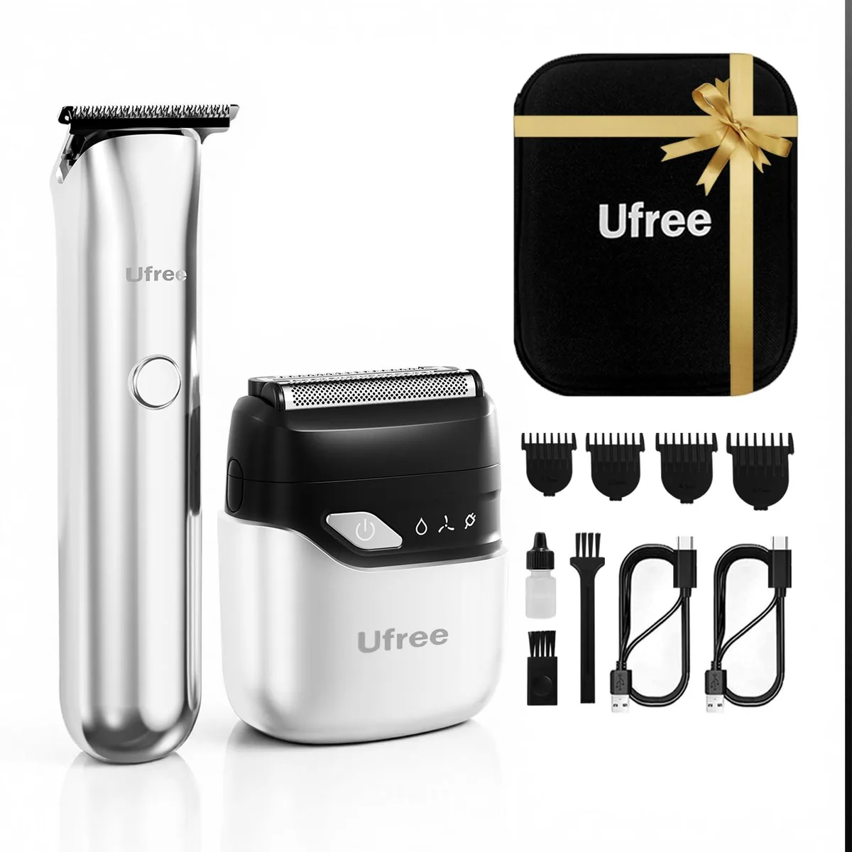Black 5-head grooming kit with foil shaver and T-blade trimmer