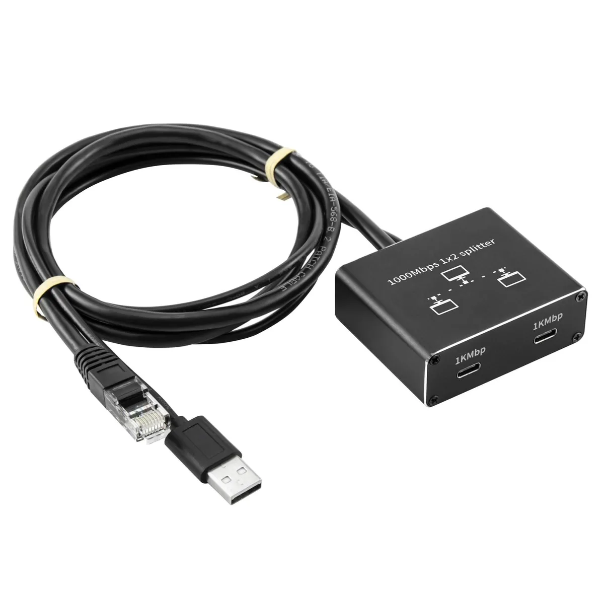 BYTECC INC BYTECC INC Gigabit Ethernet Splitter 1 in 2 Out Dual Type-C Black RJ-SP102CK — product photo