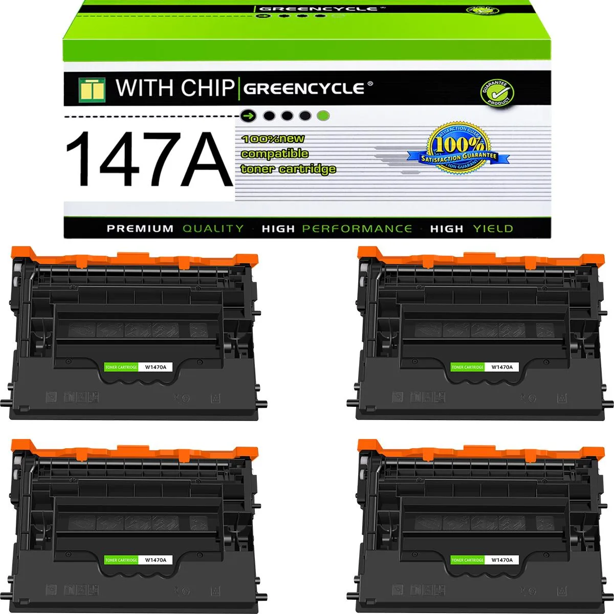 GREENCYCLE GREENCYCLE 147A W1470A Black Toner Cartridge 4-Pack 10500 Pages — product photo