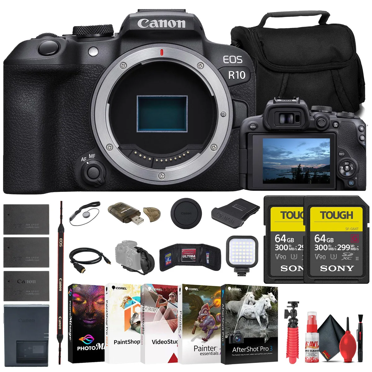 Canon Canon EOS R10 Mirrorless Camera Kit with 2 x Sony 64GB TOUGH SD Card — product photo