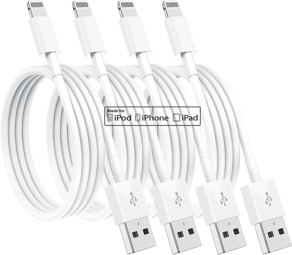 No Sew No Sew Lightning cable 4-pack 6ft White MFi 12W 2.4mA 480Mbps 2m — product photo