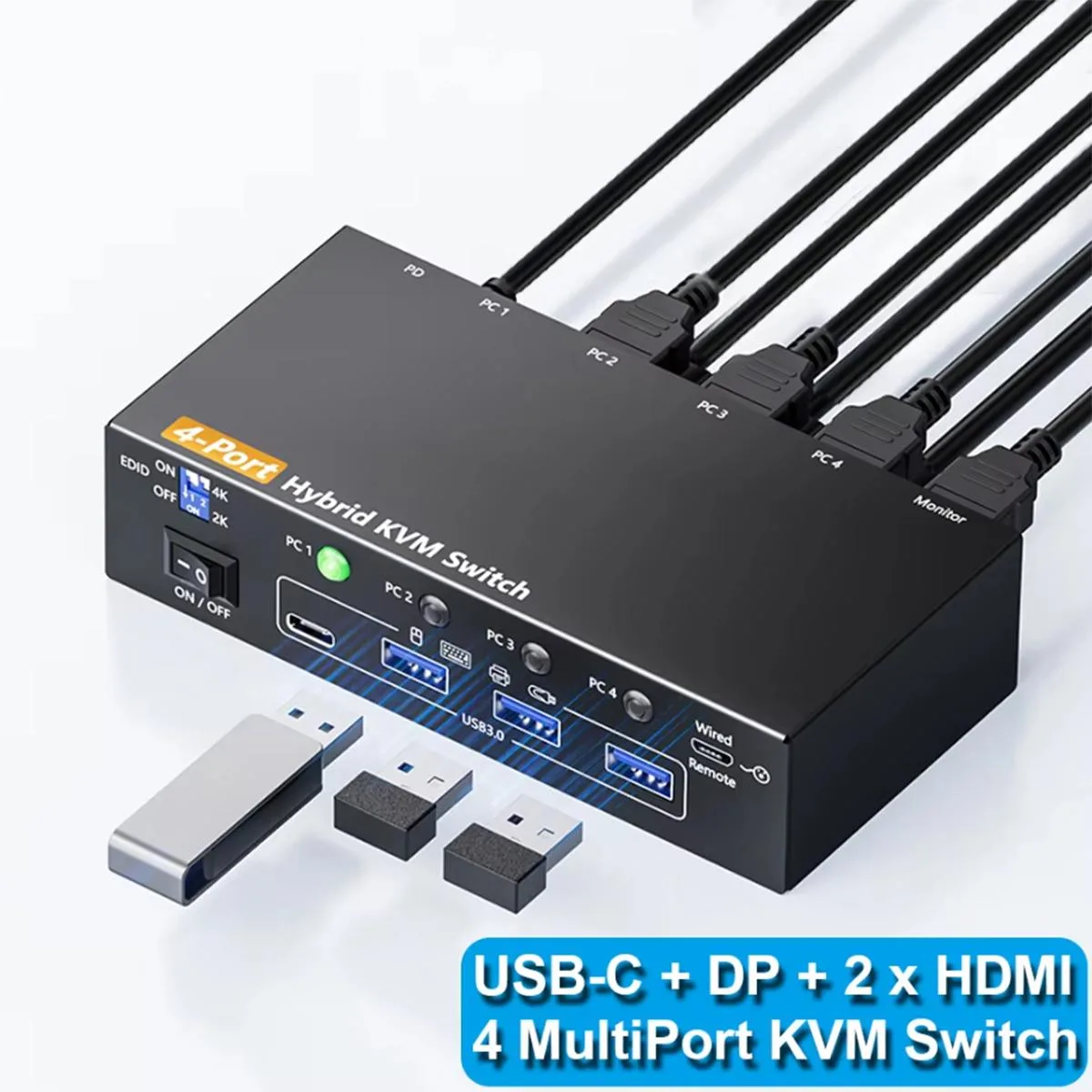 Hitoor Hitoor 4-Port USB-C HDMI DP KVM Switch 4K@60Hz 85W PD — product photo