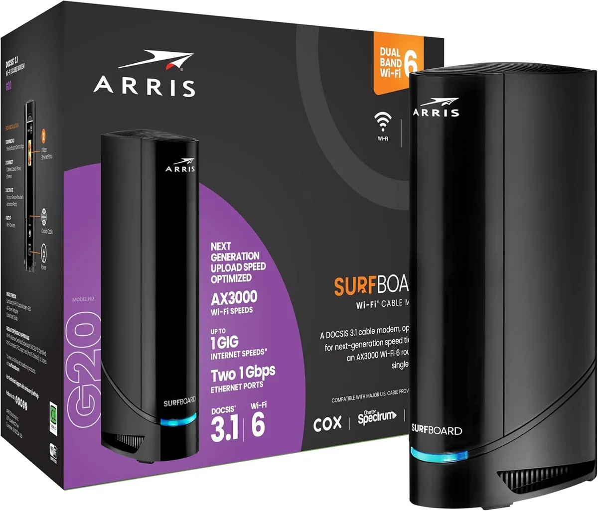 ARRIS ARRIS G20 DOCSIS 3.1 WiFi 6 AX3000 cable modem router combo — product photo
