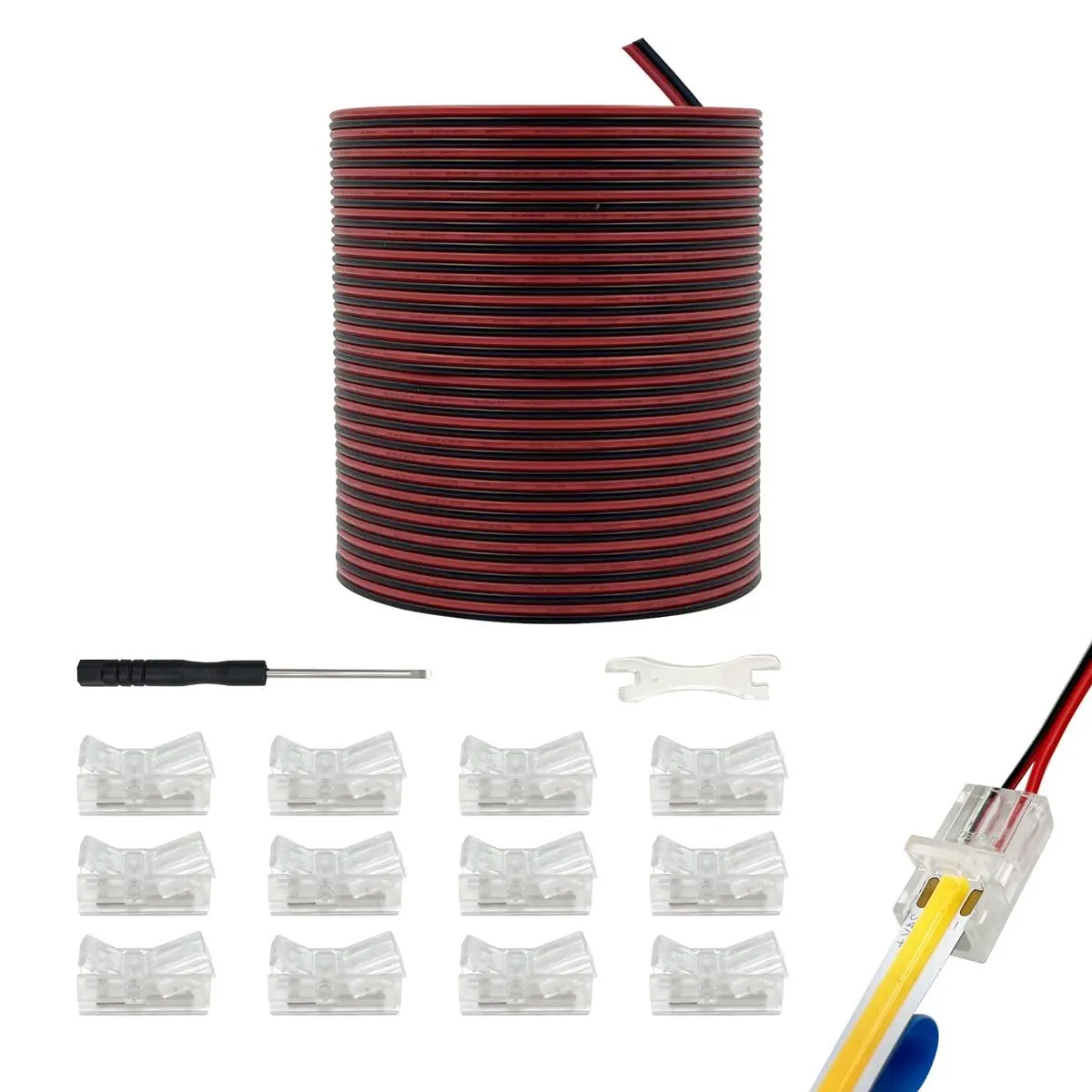HAMRVL 10mm COB LED Strip Wire Cap Connectors 12 Pack with 19.68ft Cable — product photo