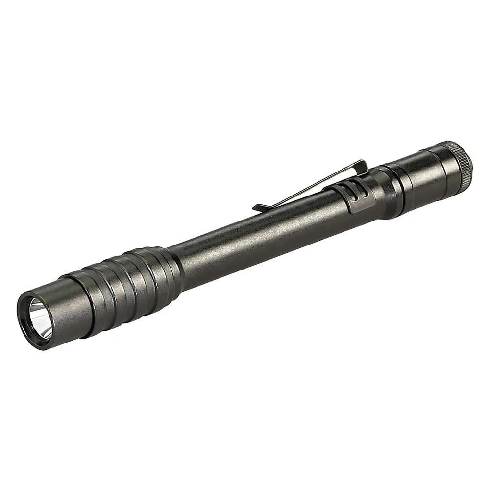Compact pen-sized aluminium flashlight with pocket clip and USB charging cord