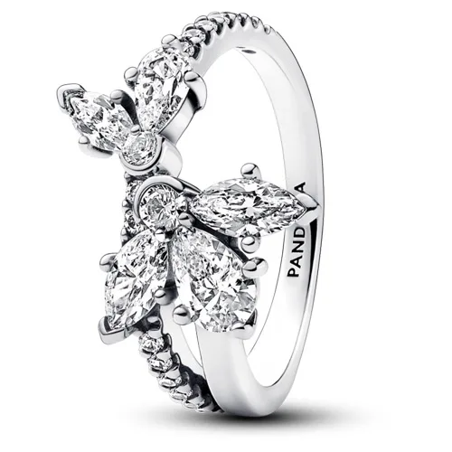 PANDORA PANDORA Sparkling Asymmetrical Herbarium Cluster Ring Silver — product photo