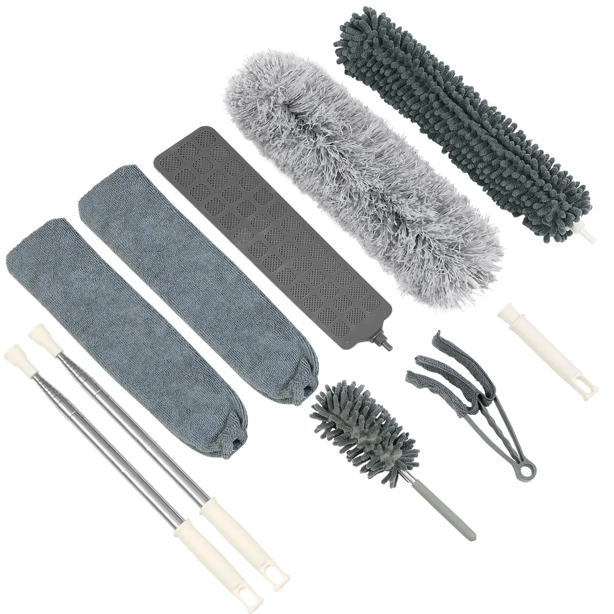 Metra 10-piece microfiber duster kit with 100 inch stainless steel telescopic pole and multiple cleaning heads