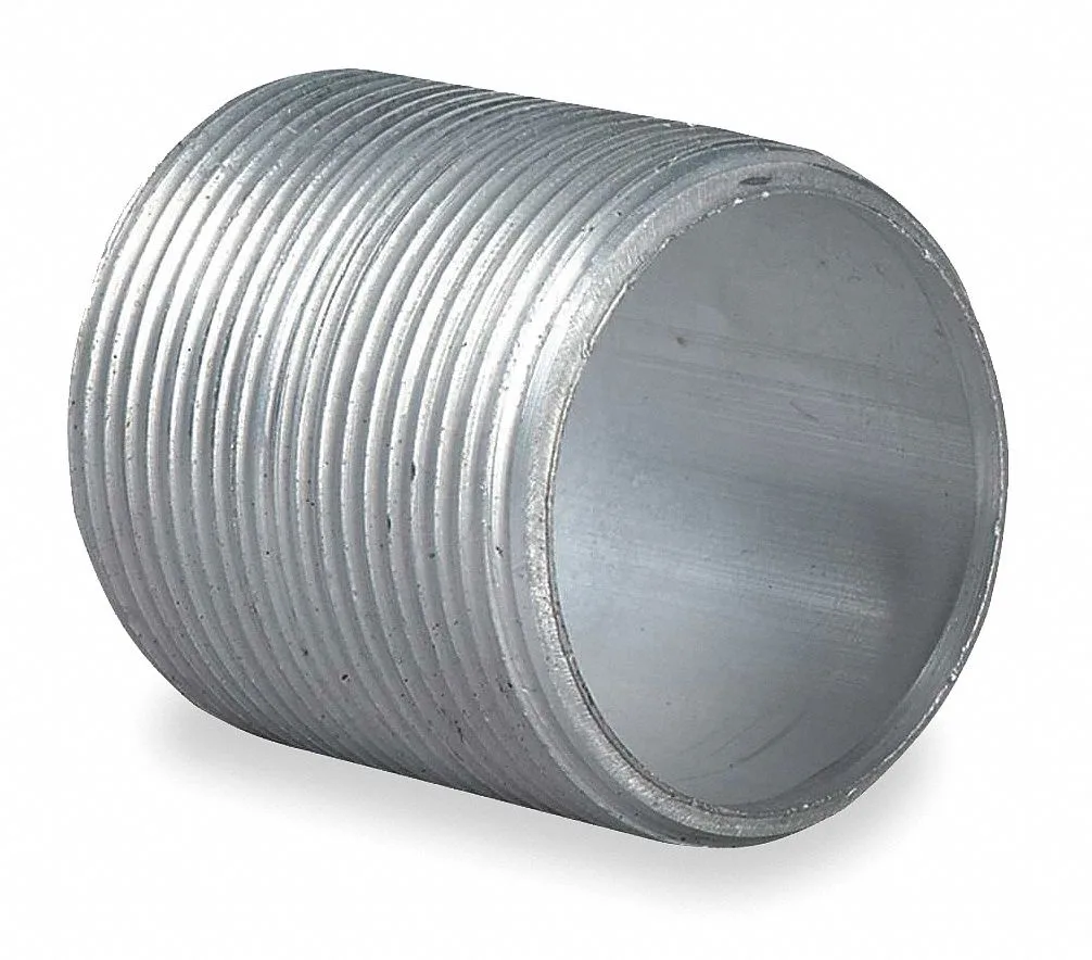 Plain aluminium conduit nipple, 1 3/4 in long, male threads both ends