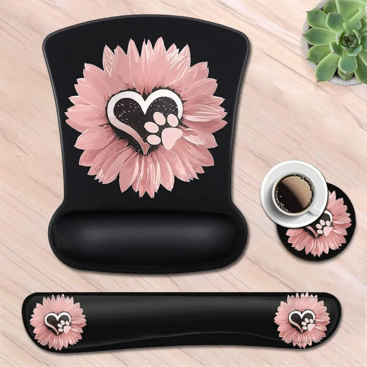 Kenuco Kenuco Gel Wrist Rest Mouse Pad Sunflower Dog Paw Print Pink Flowers — product photo