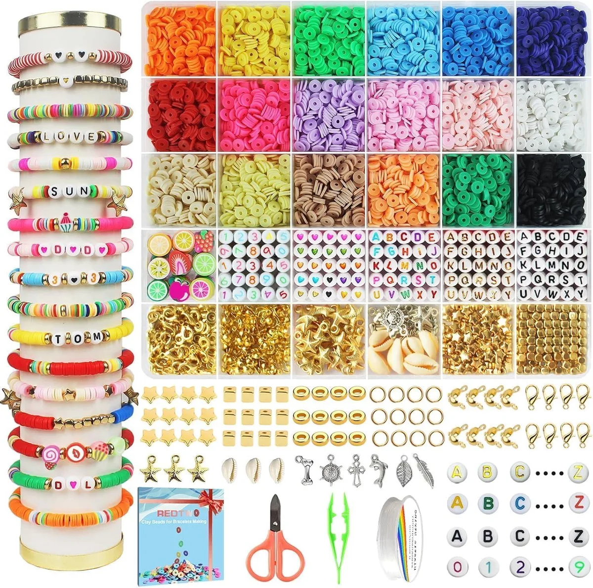 Redtwo 5100 clay bead bracelet kit in storage box, 18 colours, tools included
