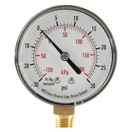 Value Brand Value Brand Commercial Compound Gauge 4FLV5 30 to 0 to 30 psi 2 1/2 in Dial measurement tool — product photo